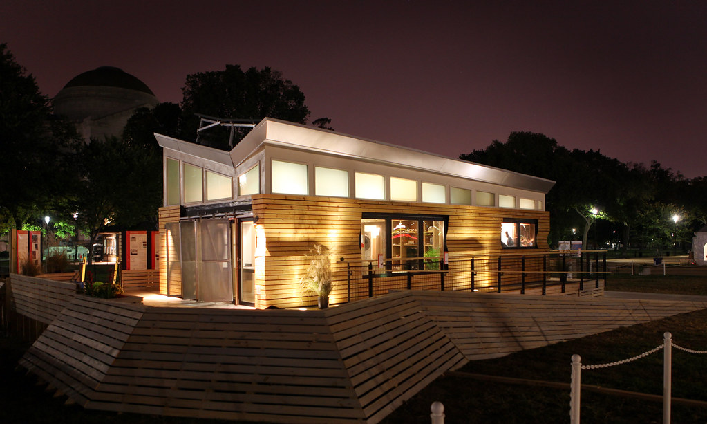 led lights at base and deck of home